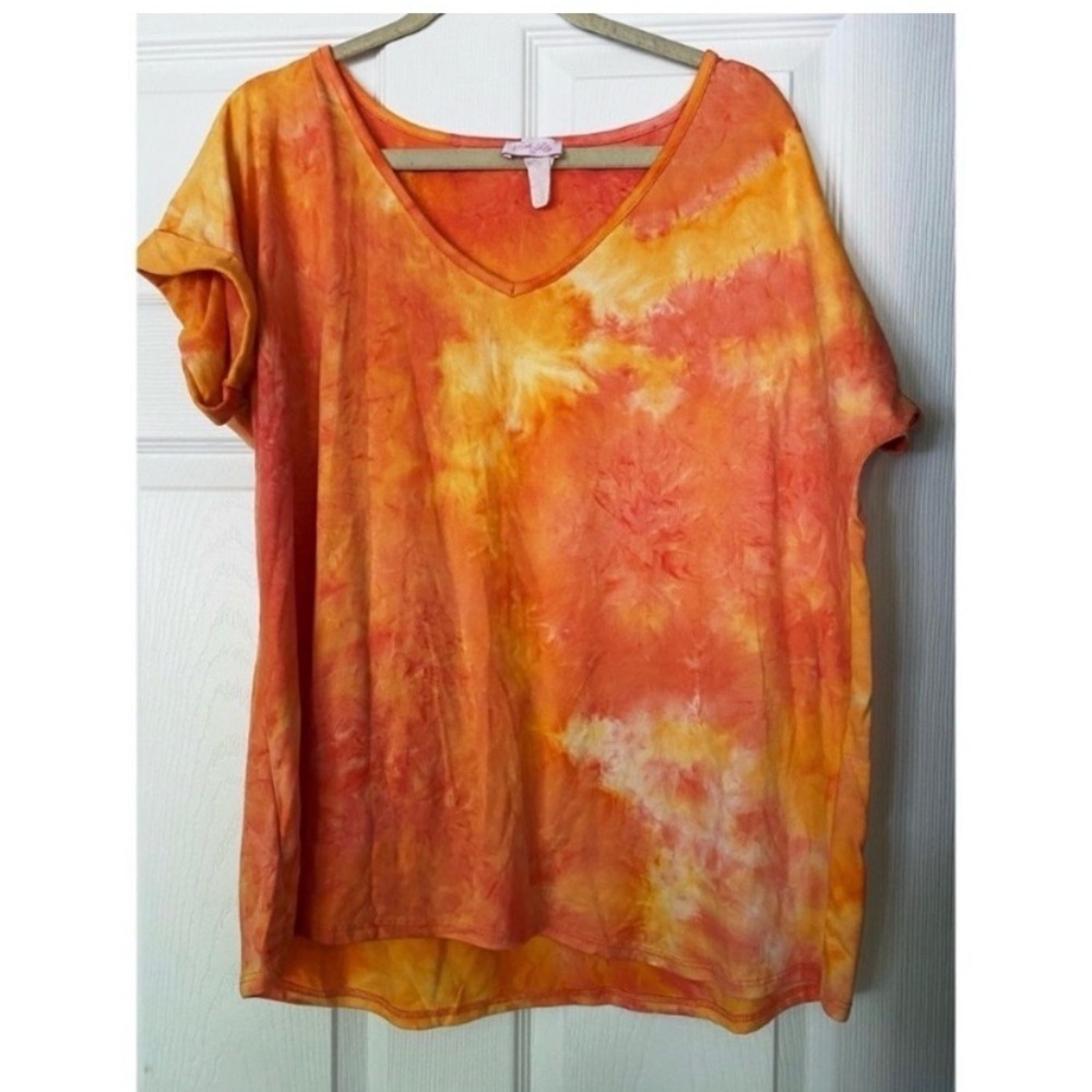 PINK LILY Orange Tie Dye T Shirt - Picture 4 of 6